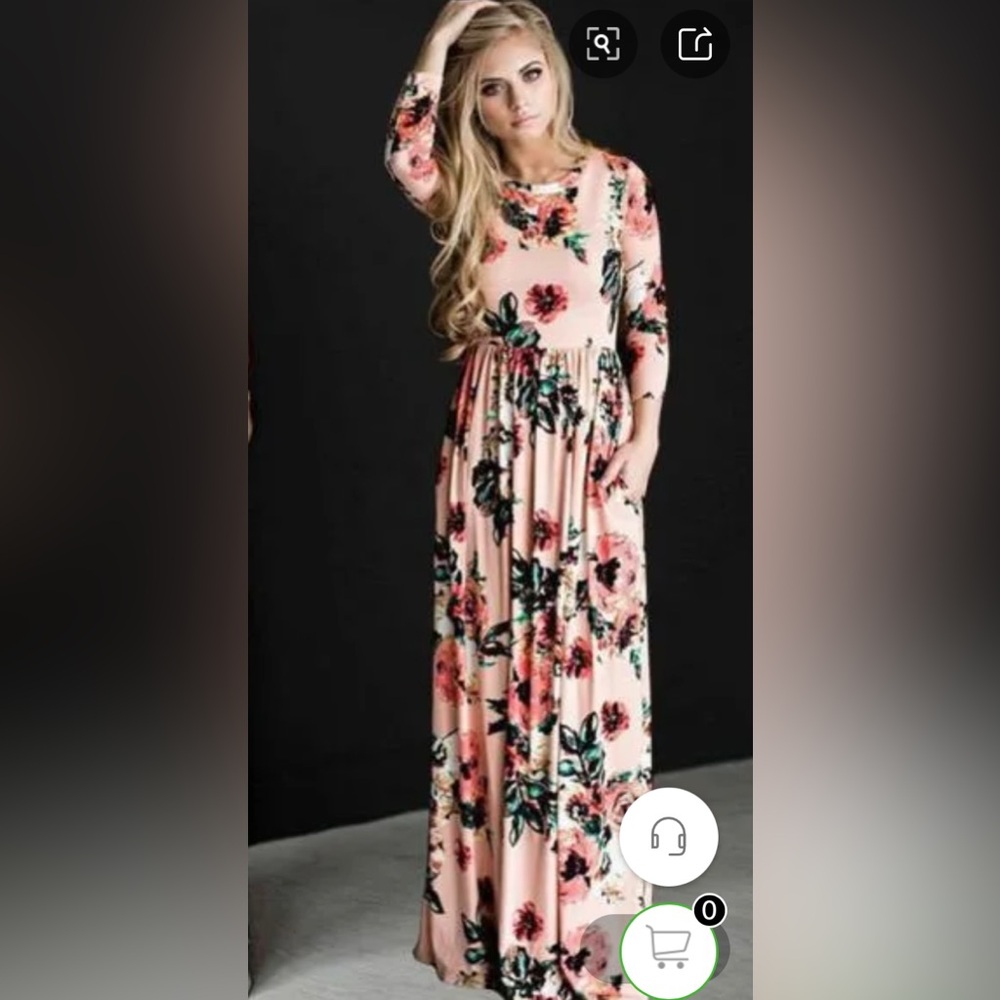 Women's Dress Elegant Round Neck Printing Patchwork Long Sleeve Flower Maxi Long